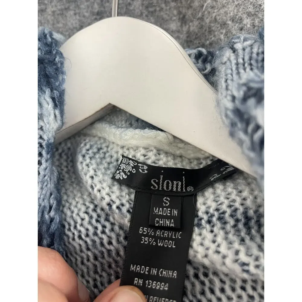 Sioni Cardigan Women Small Sweater Open Front Blue Wool Blend Tie Dye N191
